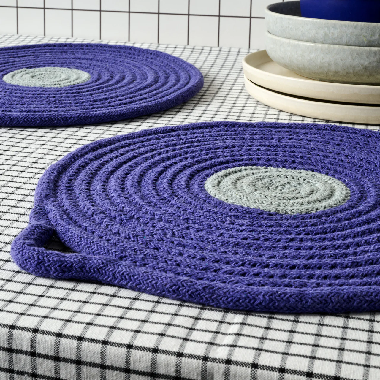 Set of 2 Placemats - Cobalt Blue & Grey - Image 2