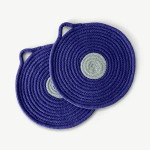 Set of 2 Placemats - Cobalt Blue & Grey